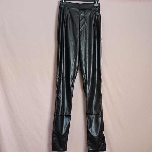 PrettyLittleThing Faux Leather Split Hem Trousers size 6 - Picture 3 of 9